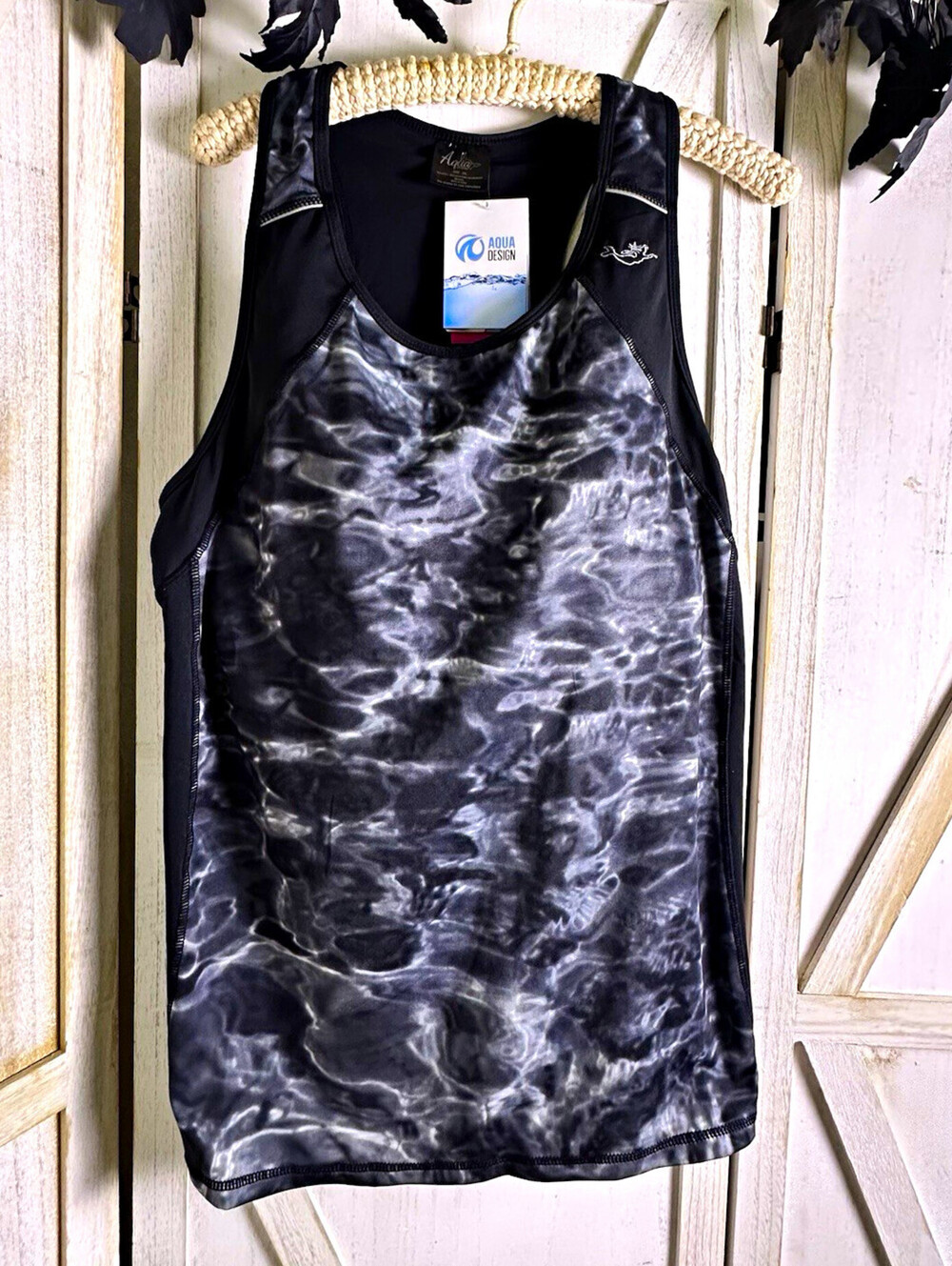 Aqua Design One Piece Swim Tank Top bra beach active water sport Black Gray 2XL